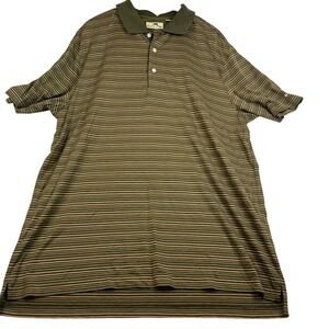 Alister MacKenzie Mens XL Polo Shirt Green Tan Striped Short Sleeve Golf Top